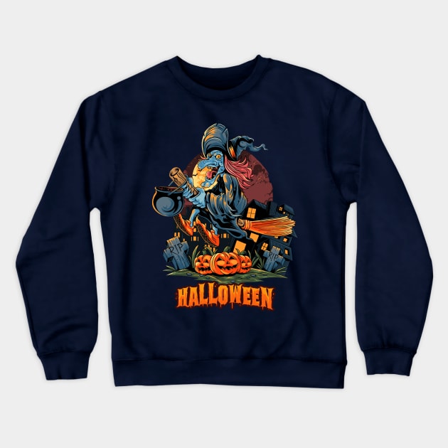 Halloween Scary  Witch Design Crewneck Sweatshirt by Mako Design 